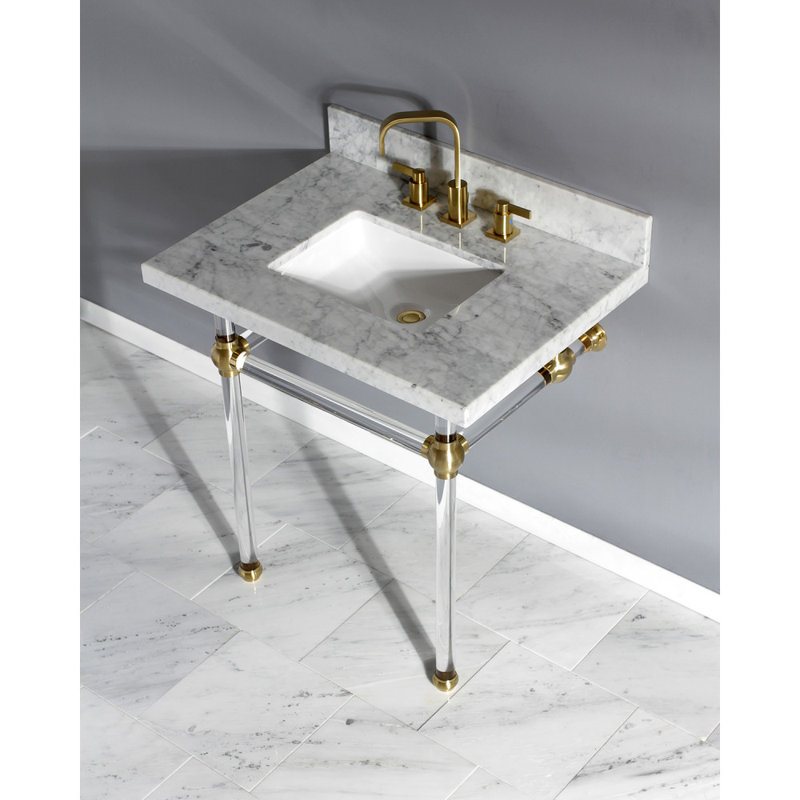 Kingston Brass Templeton 30-Inch Carrara Marble Vanity Top with Clear Acrylic Legs (8-Inch, 3-Hole)