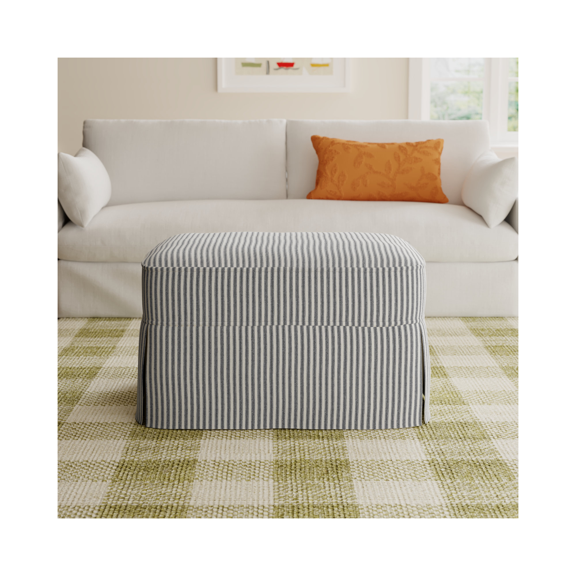 Amari Upholstered Ottoman, Cruise Adrift Woven Stripe