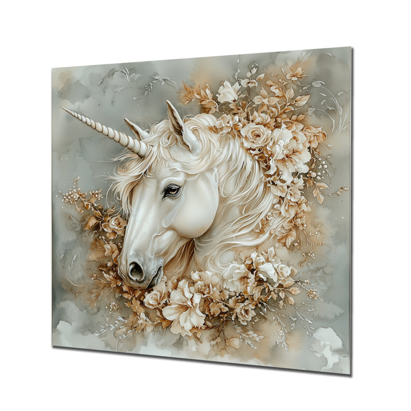 «Magical Unicorn Portrait» - art mural en métal, impression sur métal moderne, H 16 po x l 16 po