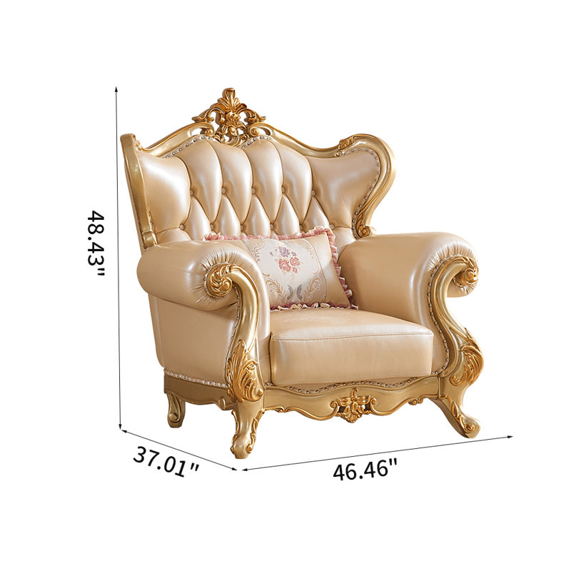 Fauteuil de style européen en bois de vache de luxe massif de 46,46 po de largeur