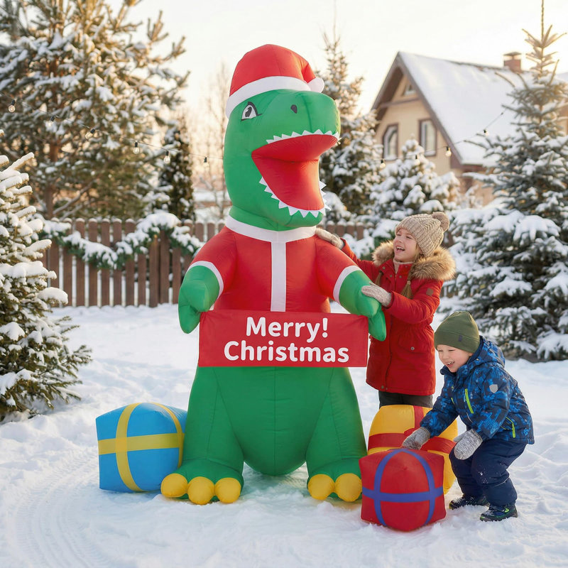 180cm Inflatable Christmas Dinosaur with Lights & Built-In Air Blower | Polyester Taffeta Holiday Yard Display for Indoor & Outdoor Lawn Decoration