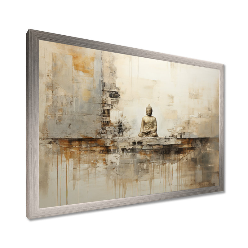 Statue de bouddhisme religieux II - art mural bouddhisme, H 34 po x l 44 po x P 1,5 po, Cadre simple argenté