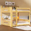Lit superposé grand sur grand avec tablettes de rangement et ports de chargement USB, structure en bois massif, couleur bois-384165009
