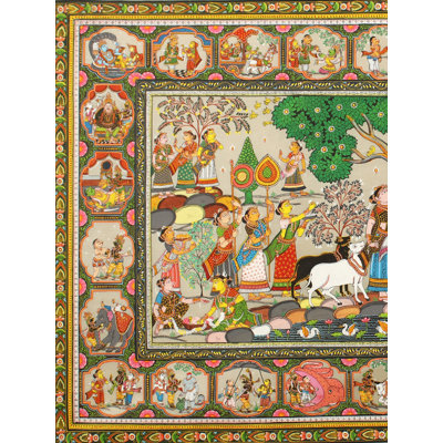 Krishna Leela (l'histoire du dieu Krishna) | Peinture de Patta sur soie de tussar