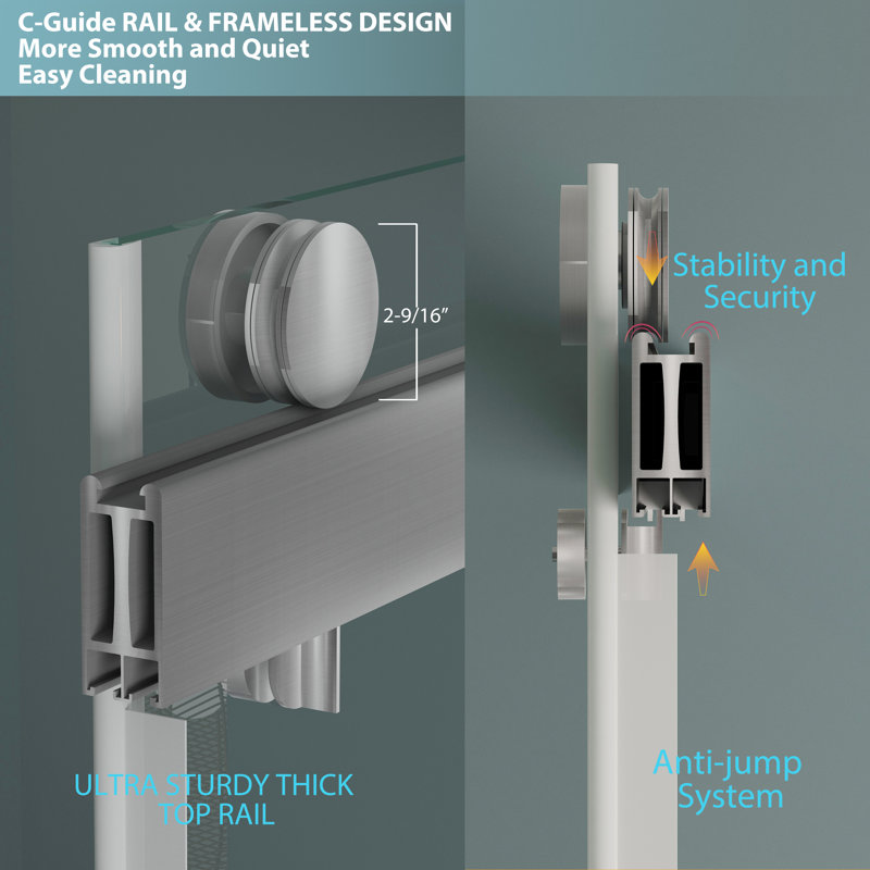 Gargy 57-60 in W x 78 in H Frameless Shower Door with Advanced Closing System, Brush Silver, Dual Soft-Close System