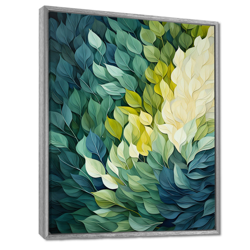 Leaves Green River Collage On Canvas Print, 44" H x 34" W x 1.5" D, Silver Floater Framed