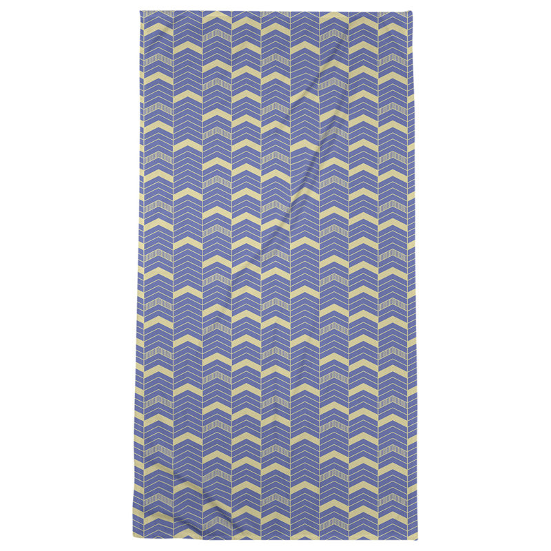 Serviette de bain à chevrons alignés Stephenie, Bleu marine / bleu sarcelle / jaune