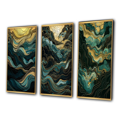 «Green Linear Symphony», 3 pièces sur toile