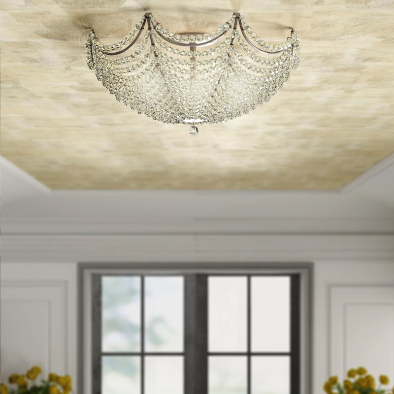 Visual Comfort 4 Light Semi Flush Mount, Burnished Silver Leaf