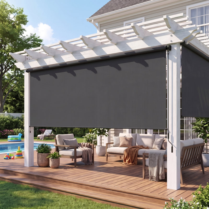 Store à enroulement extérieur sans cordon 10 pi x 8 pi, store de patio avec tissu amélioré 420GSM pour un blocage des rayons UV de 95%, stores résistants aux intempéries pour une utilisation intérieure et extérieure