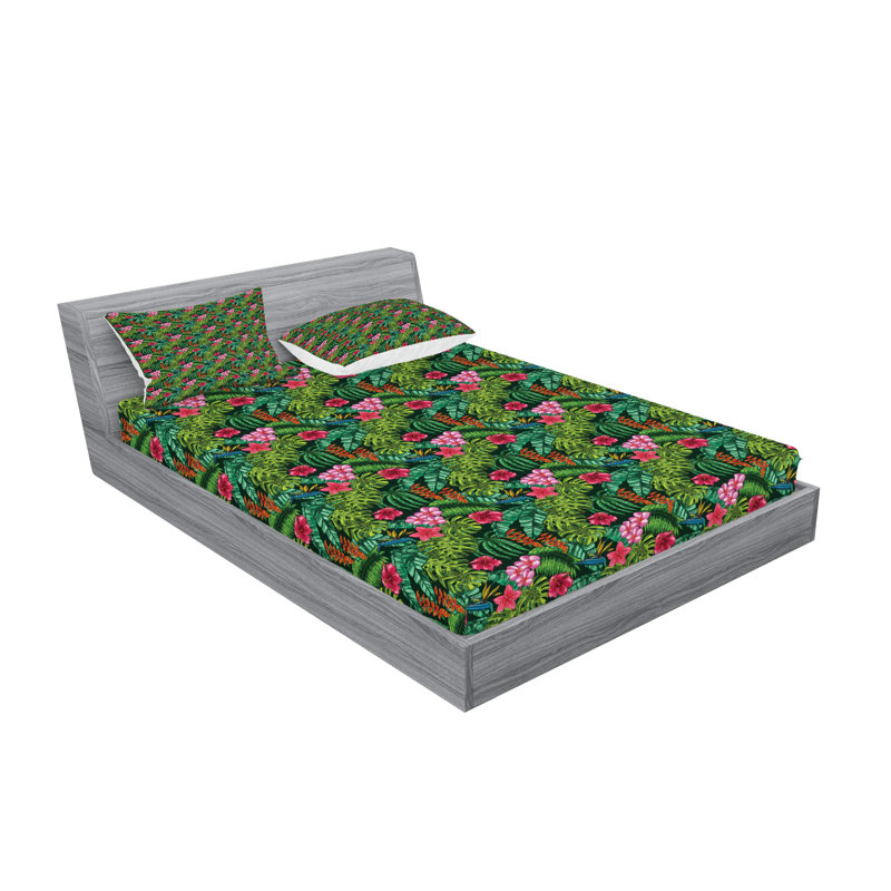 Ambesonne Exotic Fitted Sheet & Pillow Sham Multicolor, Full Sheet Set + 5 Additional Pieces