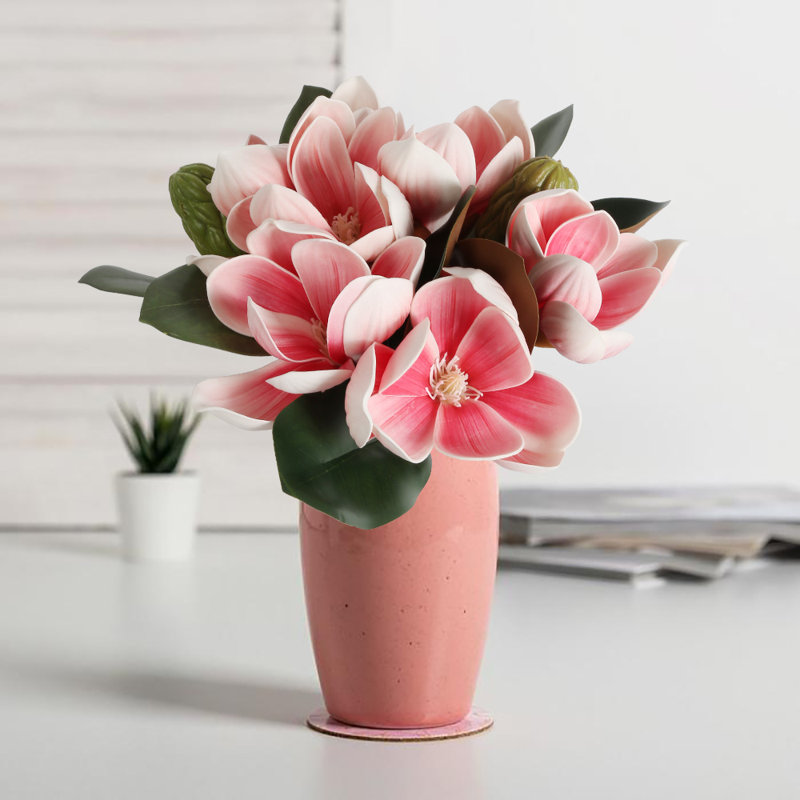 Arrangement floral artificiel Magnolia, Rose