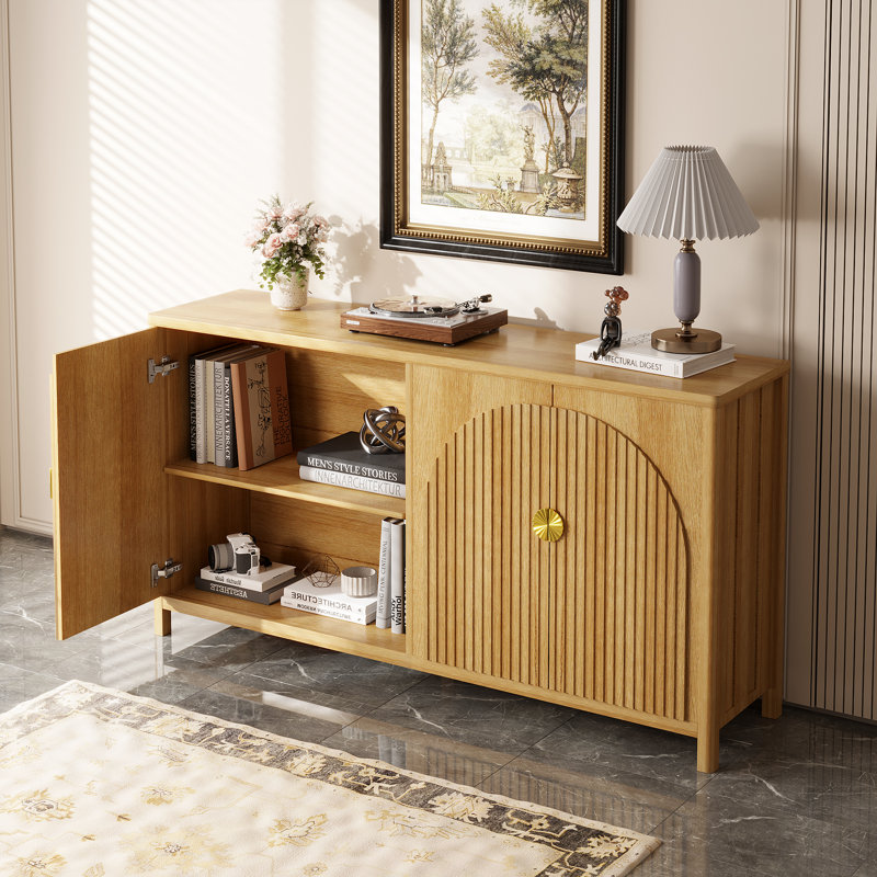 Buffet en bois de style campagnard de 63 po avec tablettes réglables, Bois