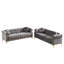 Élégant ensemble de canapé Chesterfield en velours gris avec capitonnage à boutons profonds, accents en cuivre et pieds en métal doré - Mobilier de salon moderne et luxueux-1727984472
