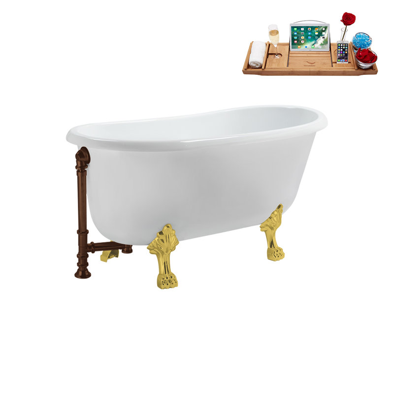 57.5'' x 29.5'' Freestanding Soaking Acrylic Bathtub, Matte Oil Rubbed Bronze, Polished Gold