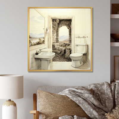 Beige Toilet Minimalist I - Bath & Laundry Wall Art Prints