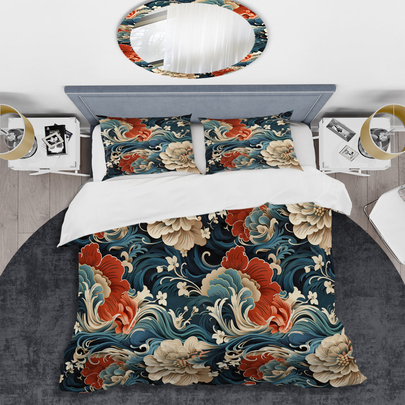 Calligraphy Essence I - Ensemble de housse de couette oriental, Housse de couette simple + 1 taie décorative stan