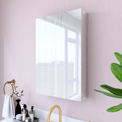 Miroir de pharmacie encastré ou mural sans cadre avec tablettes en verre réglables