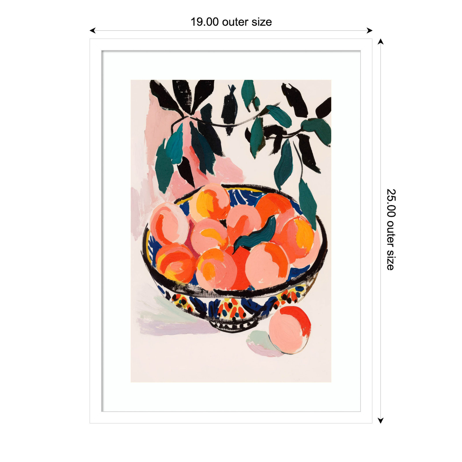 Ottilie "Fresh Peach Fruit Bowl" Print, White Framed, 25" H x 19" W