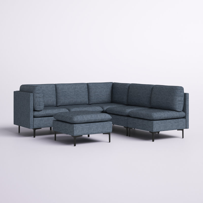 Canapé modulaire de coin avec repose-pieds 93,5 po Chelon, Mélange de lin bleu