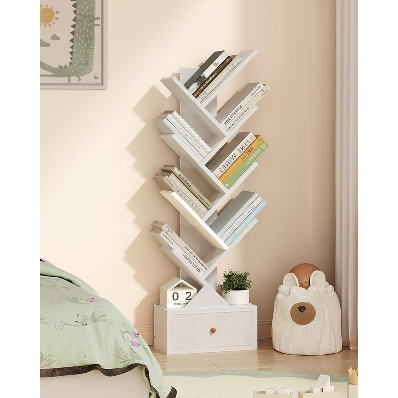9 Tier Tree Book Shelf With Drawer, Floor Standing Bookshelf Sto...