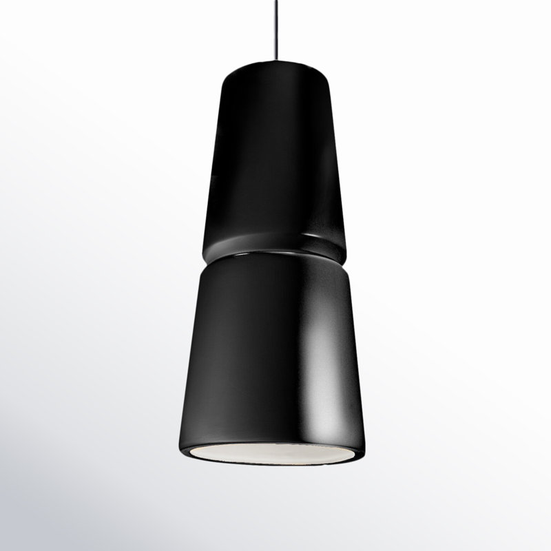 Luminaire suspendu conique à 1 lumière Logan, Noir mat, Noir brillant, H 13,5 po x l 6 po x P 6 po