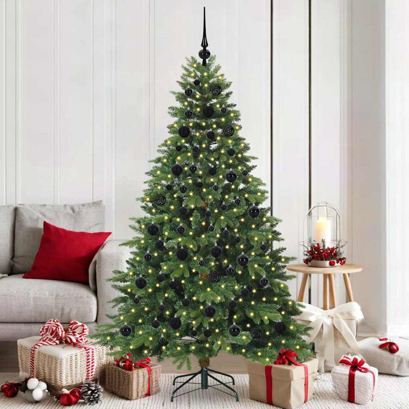 Artificial Christmas Tree with 300 LEDs Green PE and PVC, Green/Black, 5.91' H