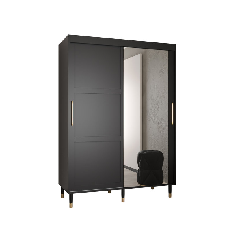 Aluesi 2 Door Manufactured Wood Wardrobe, 208cm H x 150cm W x 62cm D, Black