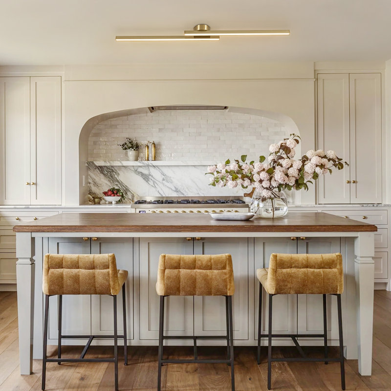 2 - Light Minimalist Linear Strip Led Semi Flush Mount, Brass