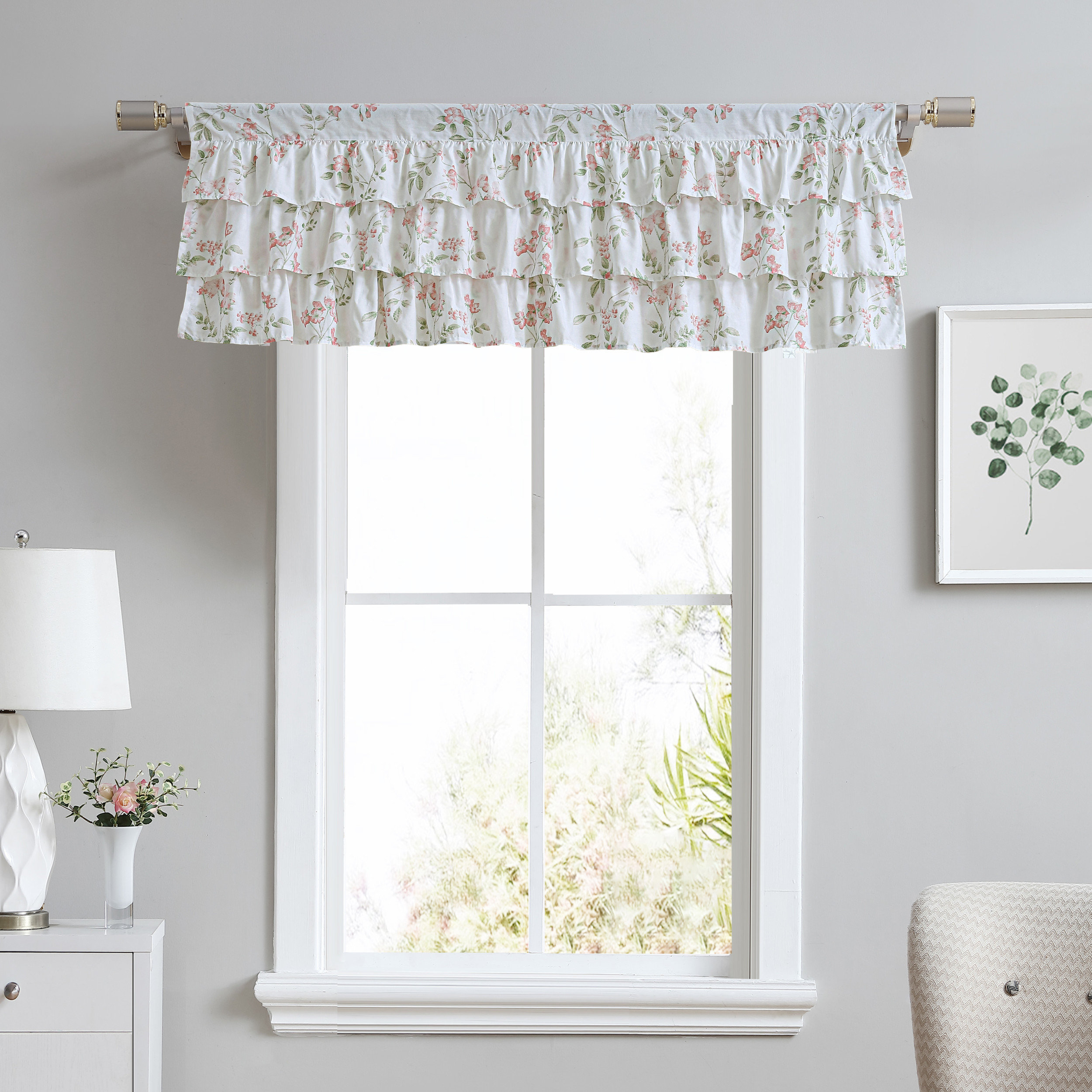 Cantonnière Laura Ashley Cantonnière En Coton Jaune Cassidy - Motif Roses Bleues De Delft, Style Champêtre Élégant 218 X 38 Cm