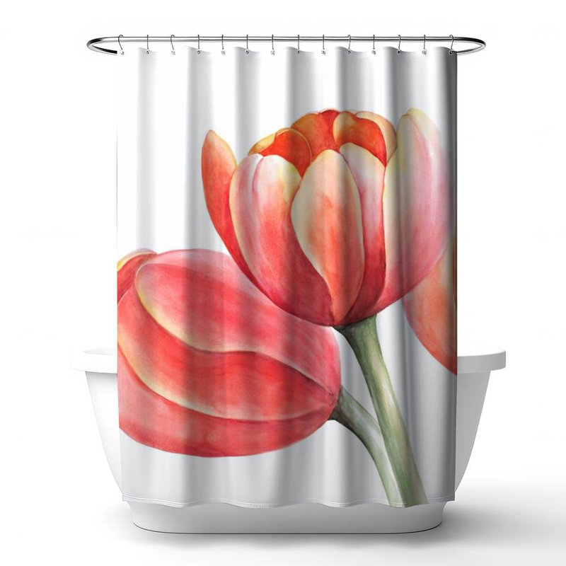Floral – Polyester Shower Curtain, Dye Sublimation Print, 71" W × 74" L