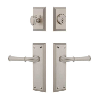 Grandeur Fifth Avenue Long Plate Entry Set with Georgetown Lever in Satin Nickel