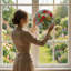 Vitrail d'arrangement floral H 7,8 po