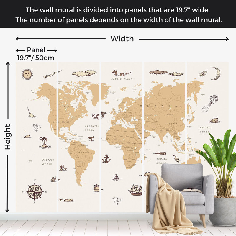 Kids Wallpaper Wall Mural - Countries With Pirate Illustrations, 157" W x 110" L