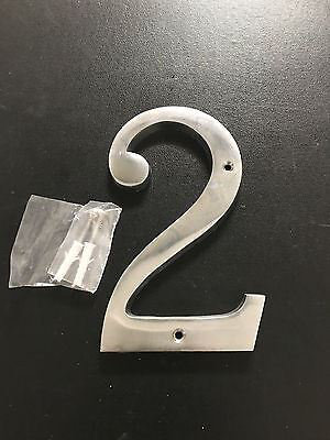  House Large Door Numerals, No. 2 in Satin Nickel Brass, Rare Unique Designs, Premium Number Sign - 152mm
