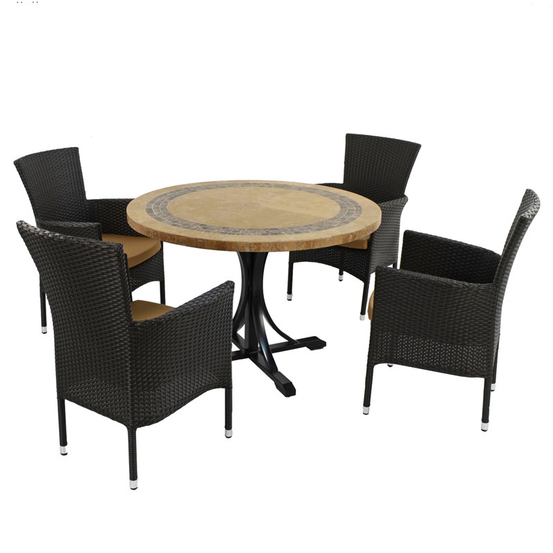 Vermont Stone Dining Table with 4 STOCKHOLM Chairs Garden Set, Brown