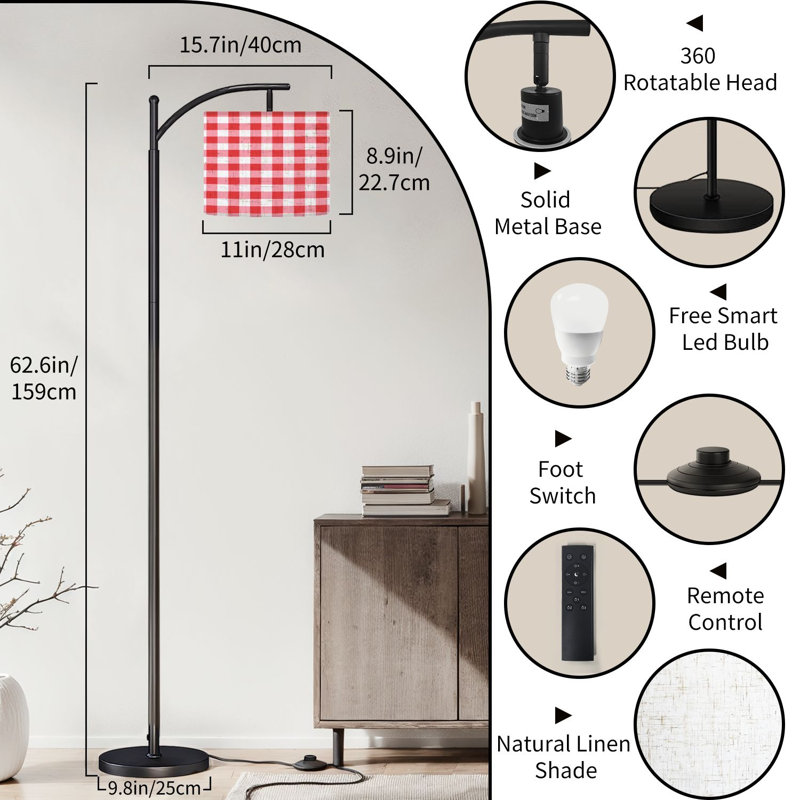  Lampe sur pied arc rouge vichy blanc à motif damier pour couverture de pique-nique