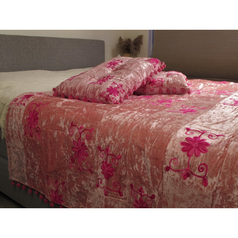 Nealy Cotton Floral Bedspread with Pillowcases, Pink