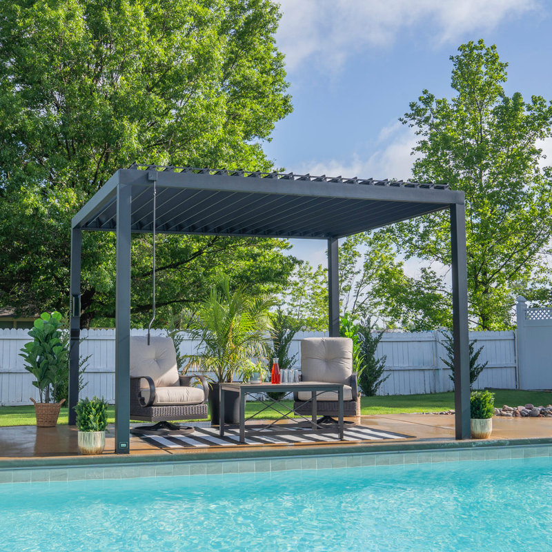 Backyard Discovery Sarasota Steel Louvered Outdoor Pergola | Weatherproof Adjustable Roof Opening