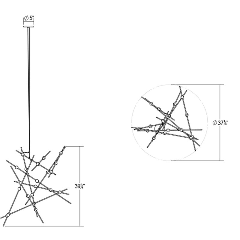 Constellation 20 - Light Dimmable LED Sputnik Modern Linear Chandelier, 3000K, Nickel