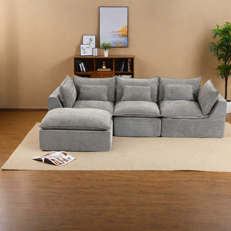 Canapé d'angle Cloud Comfort, canapé modulable en tissu de 260 cm (102,3 pouces), salon moderne, Gris