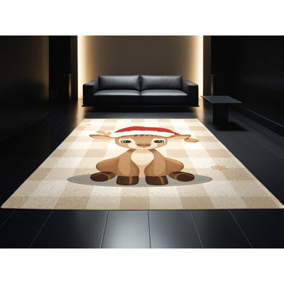 Tapis abstrait moderne et contemporain lavable à la machine Moravian Christmas - beige