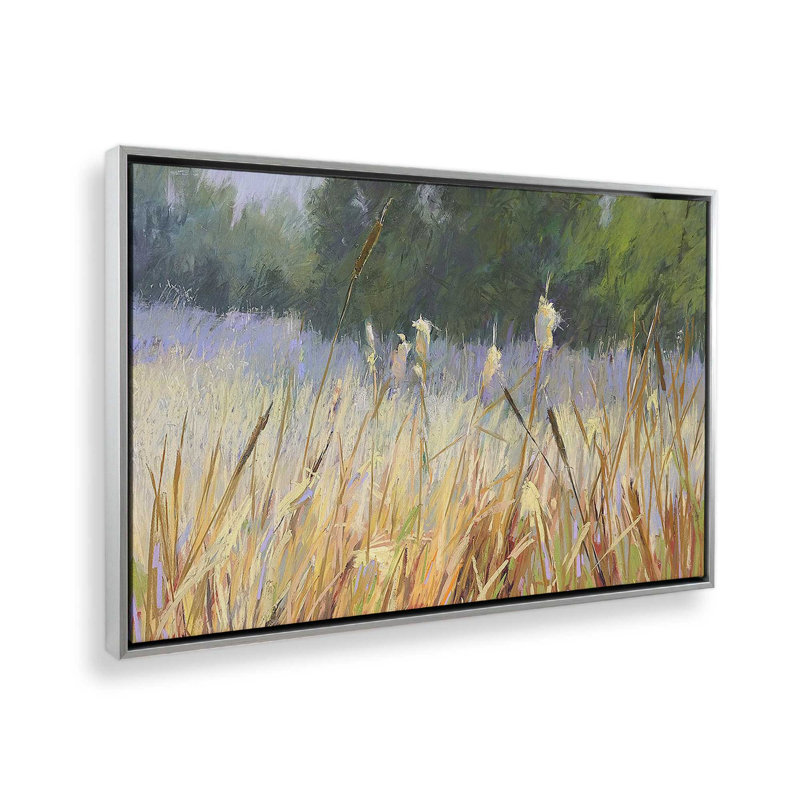 «Whispering Reeds», reproduction sur toile, Cadre flottant en chrome poli, H 14 po x l 20 po x P 1,75 po