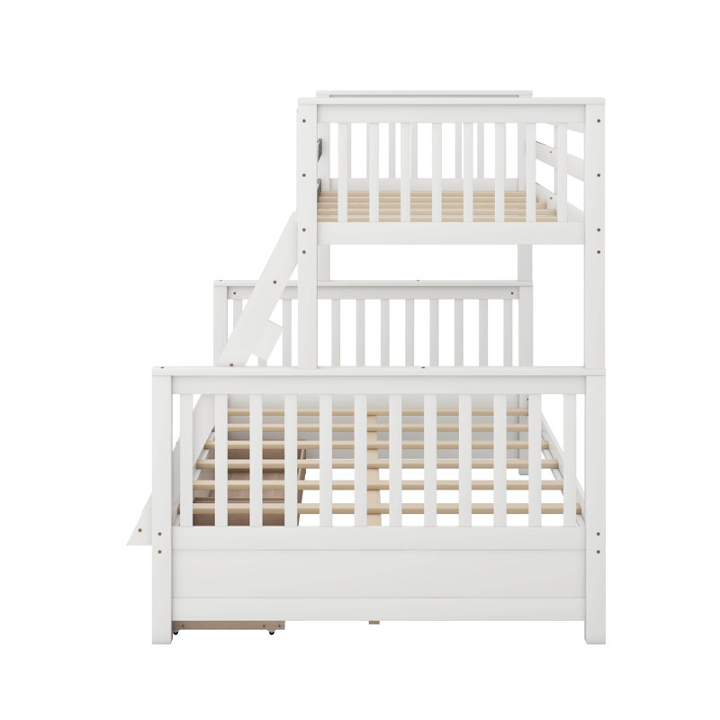 Twin Over Full Bunk Bed With Ladders And Drawers, White