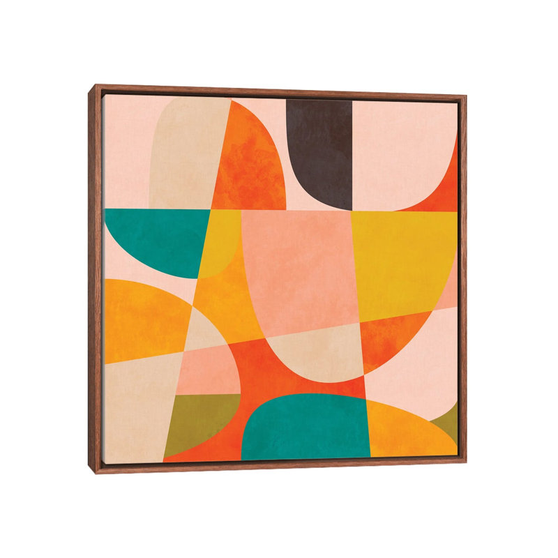 Mid Century Modern Semi Circles Painterly III - reproduction d'art murale encadrée, H 37 po x l 37 po, Brun