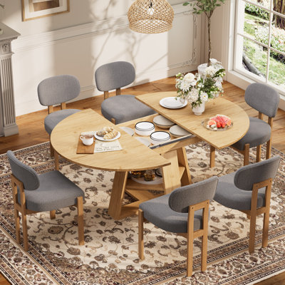 Ensemble de salle à manger multifonctionnel extensible de 43,3 po à 59 po avec tablette de rangement et chaises en tissu de chenille, table de salle à manger familiale peu encombrante
