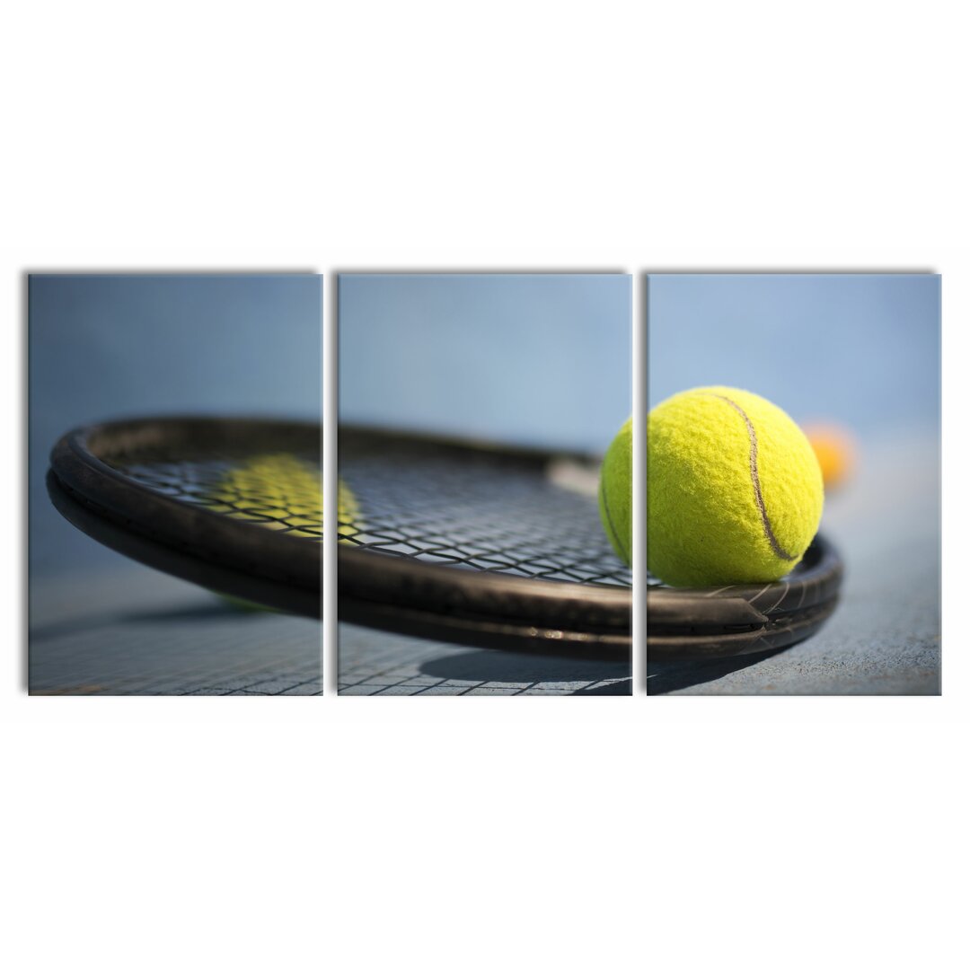 3-tlg. Leinwandbilder-Set Tennischläger mit Bällen in Braun