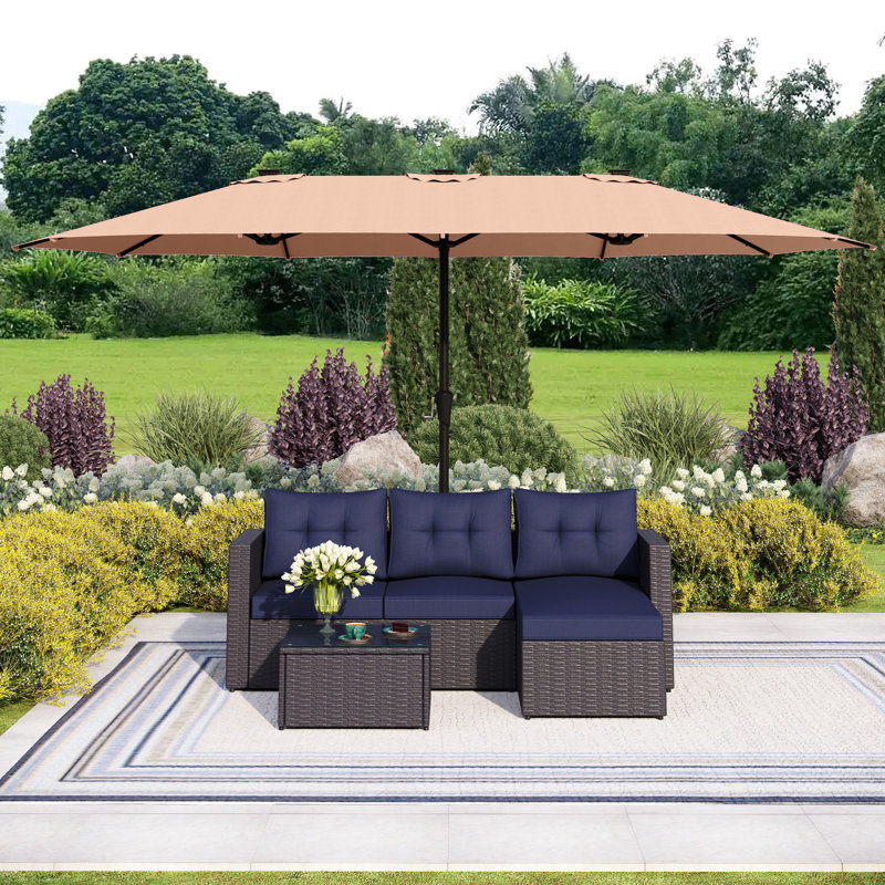 lighted rectangluar patio umbrella navy Clearance Get ready to entertain from dusk until dawn with the 9 ft PHI VILLA 13ft Patio Umbrella