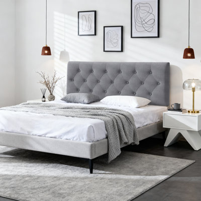 Tufted Upholstered Headboard Queen Size, Solid Wood Head Board with Durable Metal Legs, Linen Fabric Padded Headboard, Adjustable Height from 37” to 5 by East Urban Home