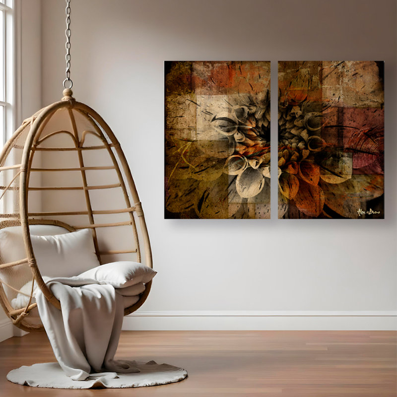 «Daisy», ensemble de 2 reproductions sur toiles, H 40 po x l 60 po x P 1,5 po, Noir, Toile avec cadre flottant